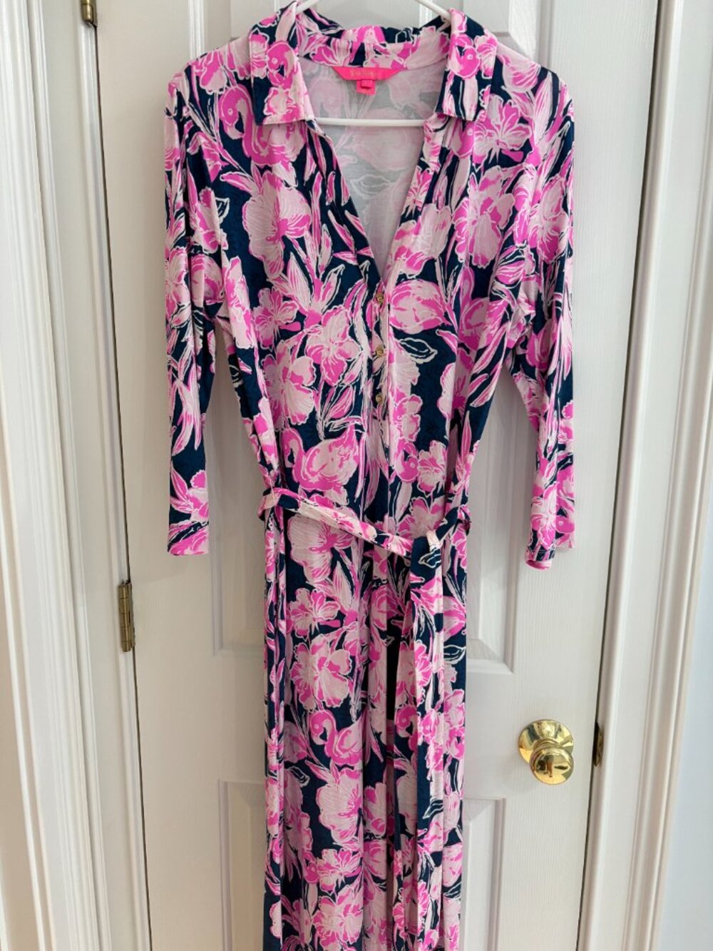 Lilly Pulitzer Holloway Maxi Dress Inky Navy Flamingo - Size L - Picture 6 of 8